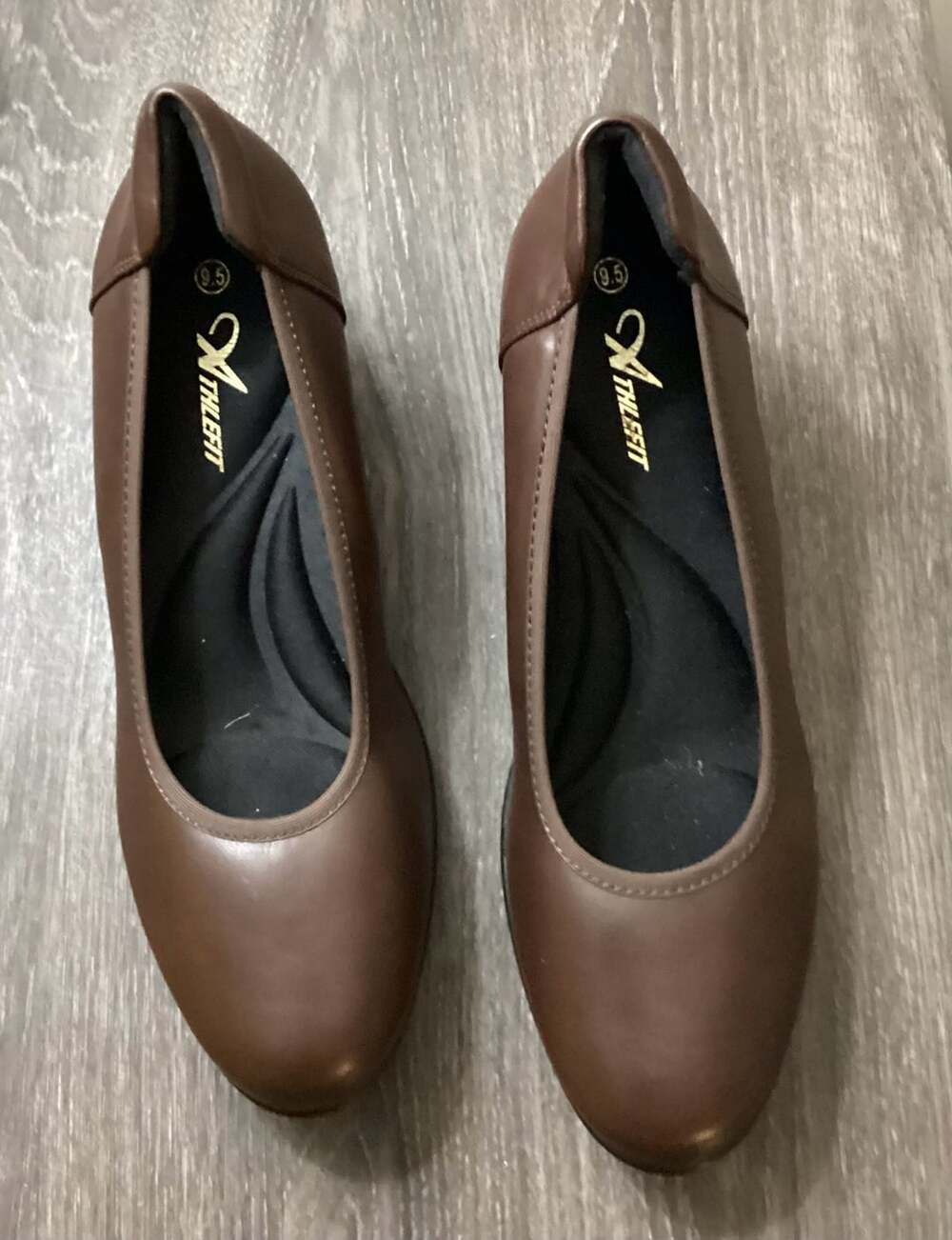 Athlefit Pumps Size 9.5 Brown Block Heel Arch Support Dress Shoes